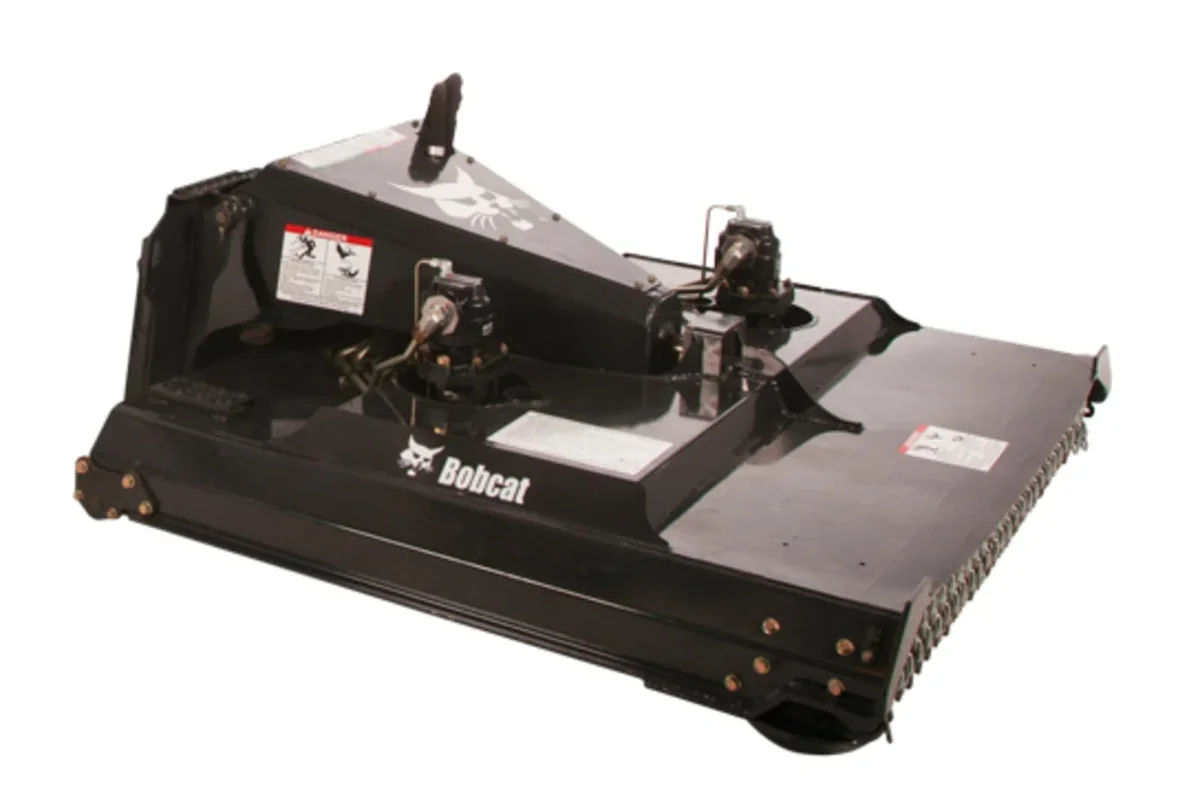 Bobcat Brushcat rotary cutter attachment that mounts on the MT-120 mini skid steer to mow heavy overgrowth